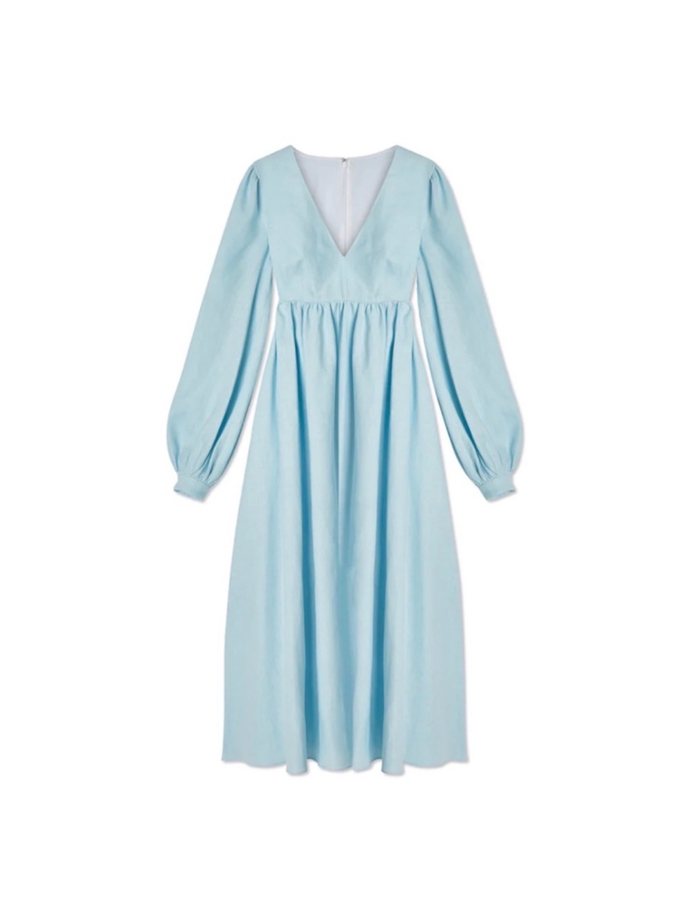 Women’s Sky Blue V-Neck Long Sleeve Midi Dress - Picture 2 of 3